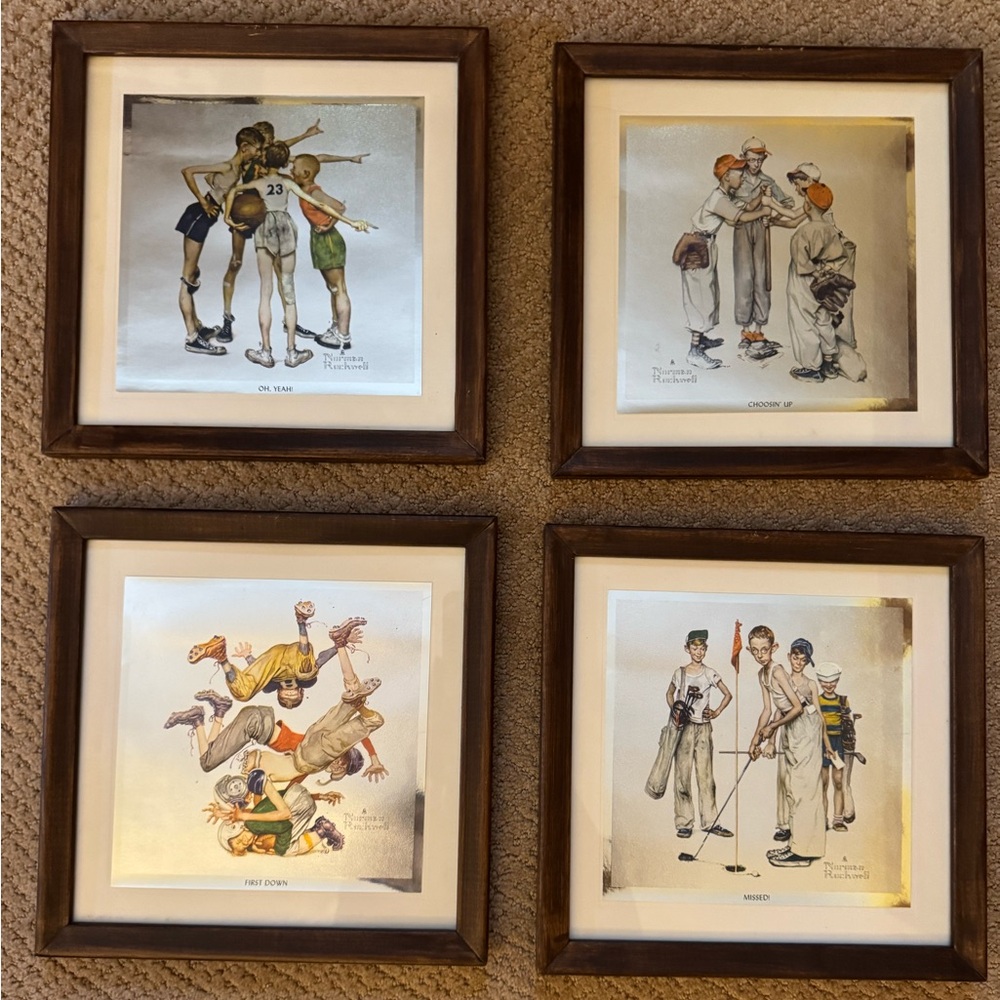 Set of Framed Norman Rockwell Prints Four Seasons in Sports